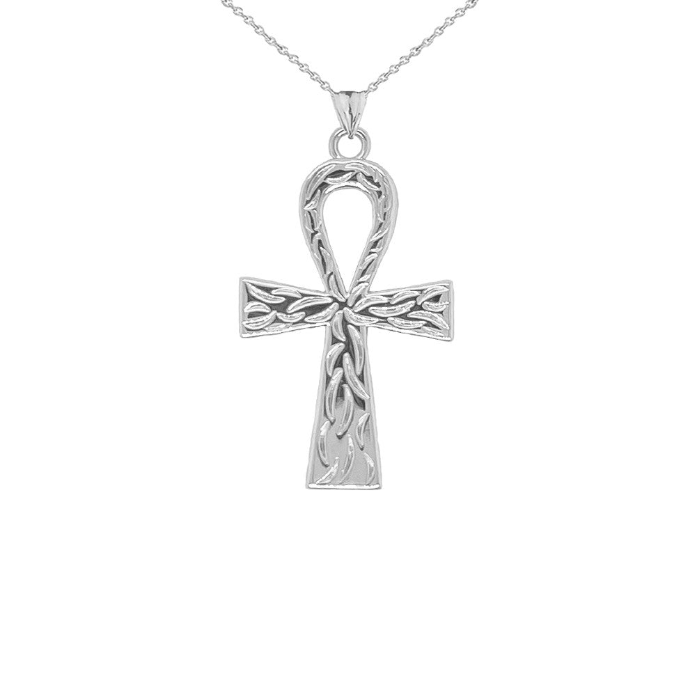 Ankh Cross Charm Pendant Necklace in Sterling Silver (Large)