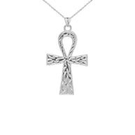 Ankh Cross Charm Pendant Necklace in Sterling Silver (Large)