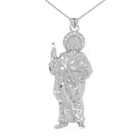 Diamond Saint Jude Pendant Necklace in Sterling Silver