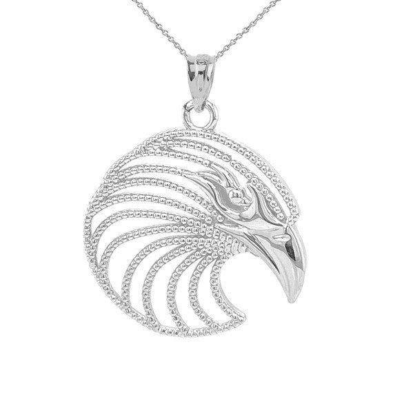 .925 Sterling Silver Beaded Eagle Head Pendant Necklace
