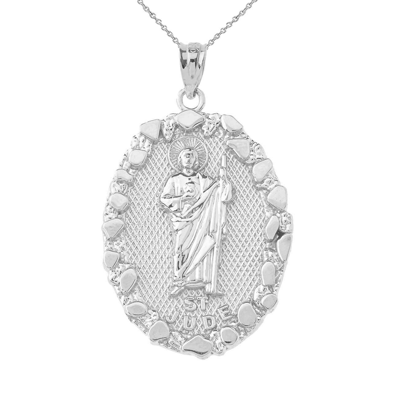.925 Sterling Silver Saint Jude Nugget Oval Medallion Pendant Necklace