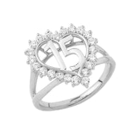 .925 Sterling Silver Cubic Zirconia Heart 15 Años Quinceañera Ring