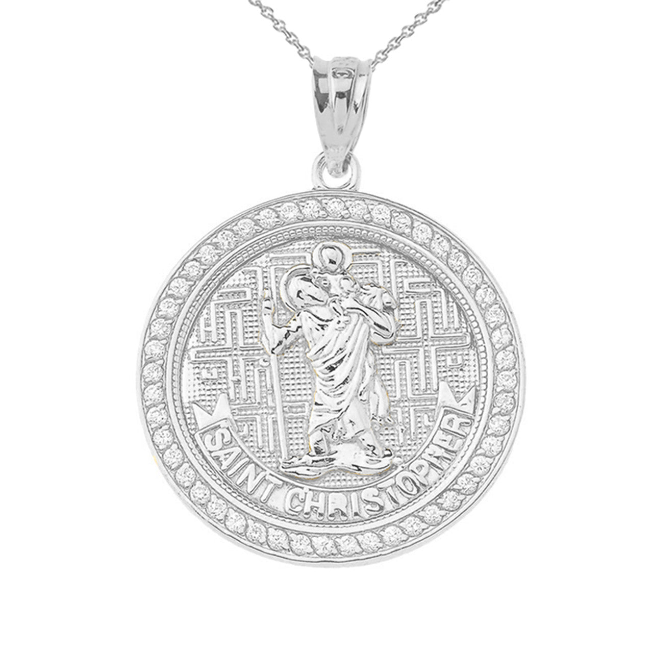 Saint Christopher Medallion Pendant Necklace in Sterling Silver