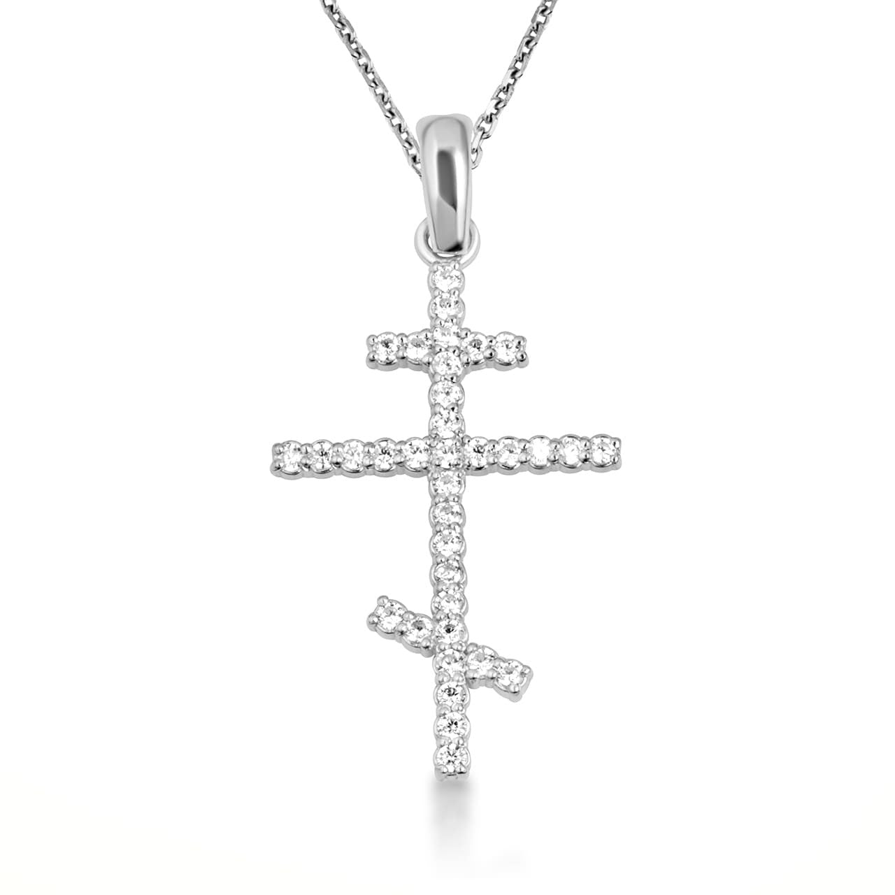 10K Gold Cubic Zirconia Russian Orthodox Cross Crucifix Pendant Necklace (Available in Yellow/Rose/White Gold)