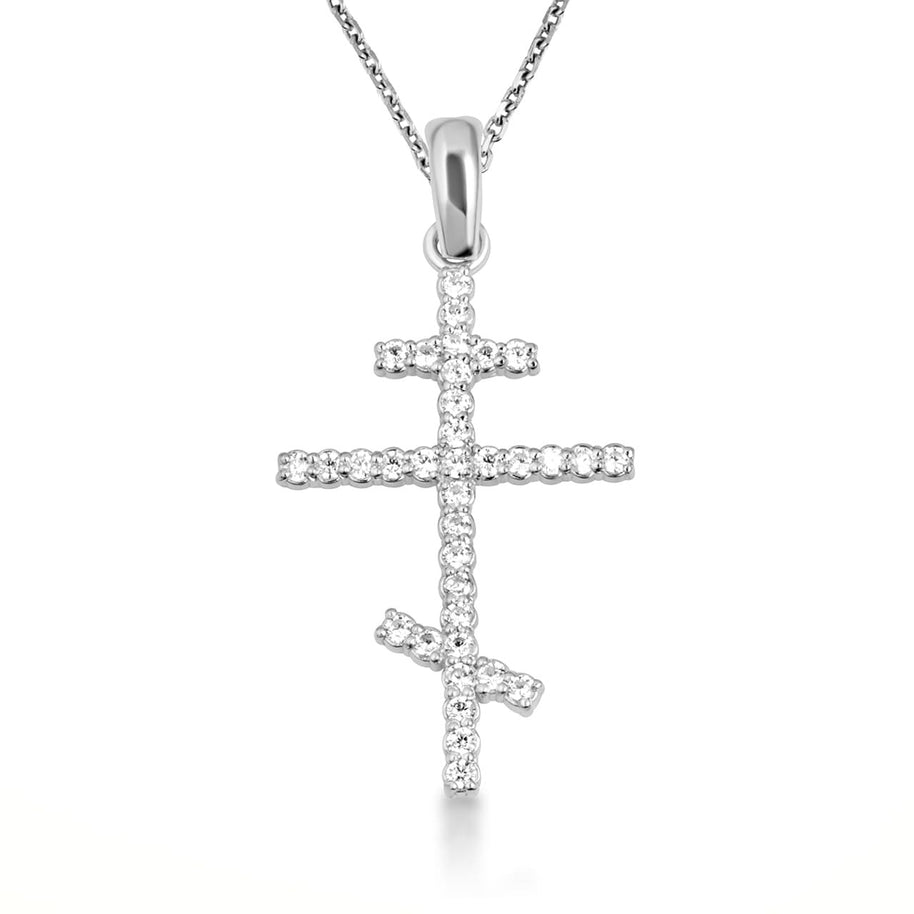10K Gold Cubic Zirconia Russian Orthodox Cross Crucifix Pendant Necklace (Available in Yellow/Rose/White Gold)