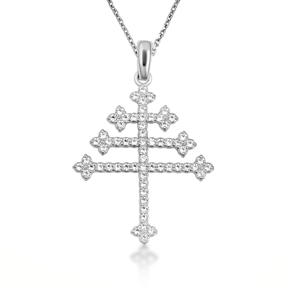 10K Gold Studded Papal Cross Pendant Necklace (Available in Yellow/Rose/White Gold)