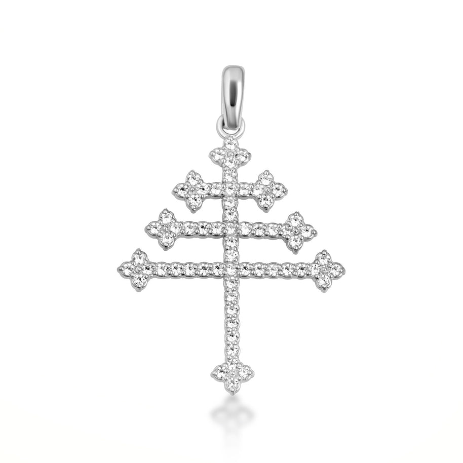 14K Gold Diamond Studded Papal Cross Pendant Necklace (Available in Yellow/Rose/White Gold)