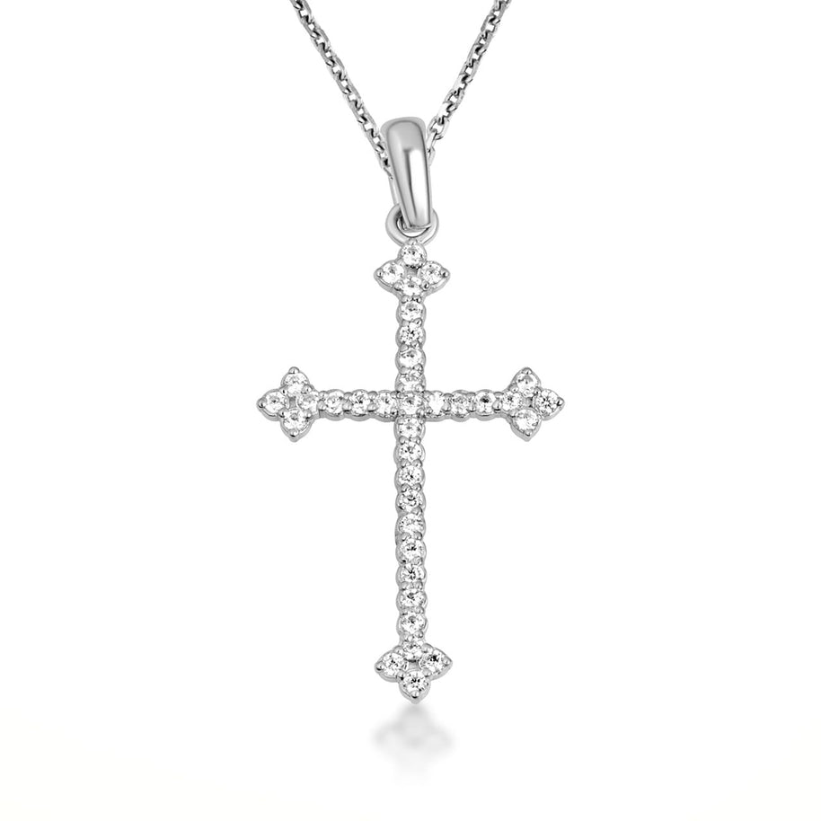 10K Gold Studded Botonee Budded Cross Pendant Necklace (Available in Yellow/Rose/White Gold)