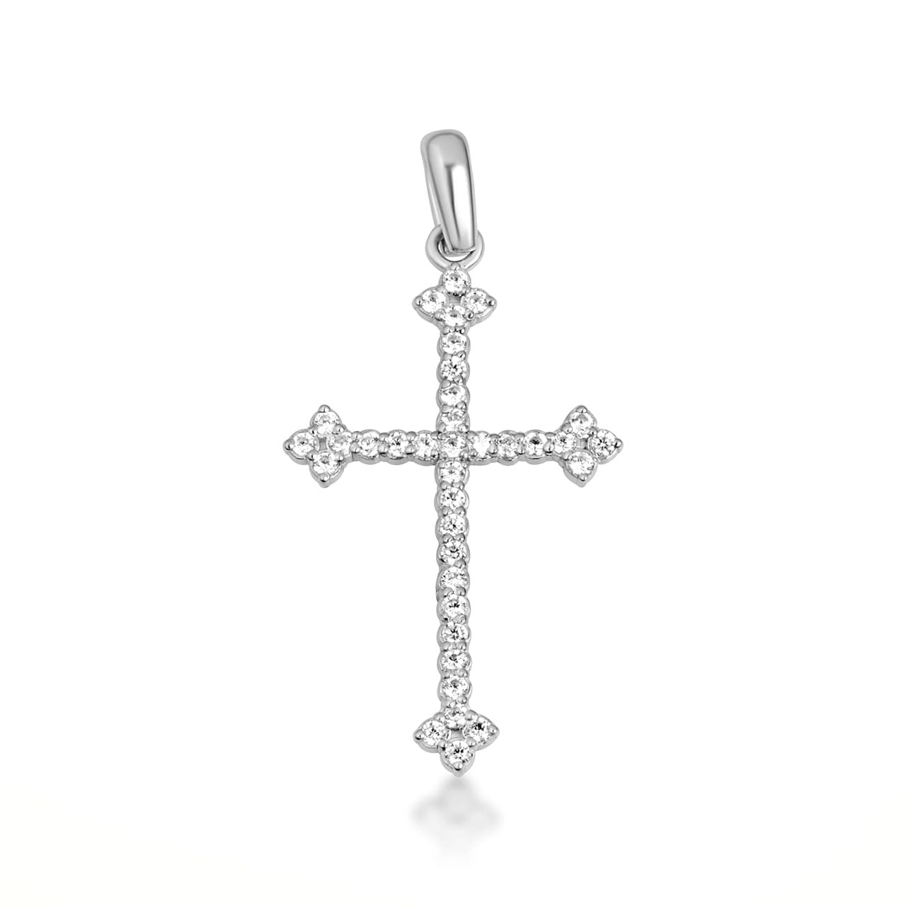 10K Gold Studded Botonee Budded Cross Pendant Necklace (Available in Yellow/Rose/White Gold)