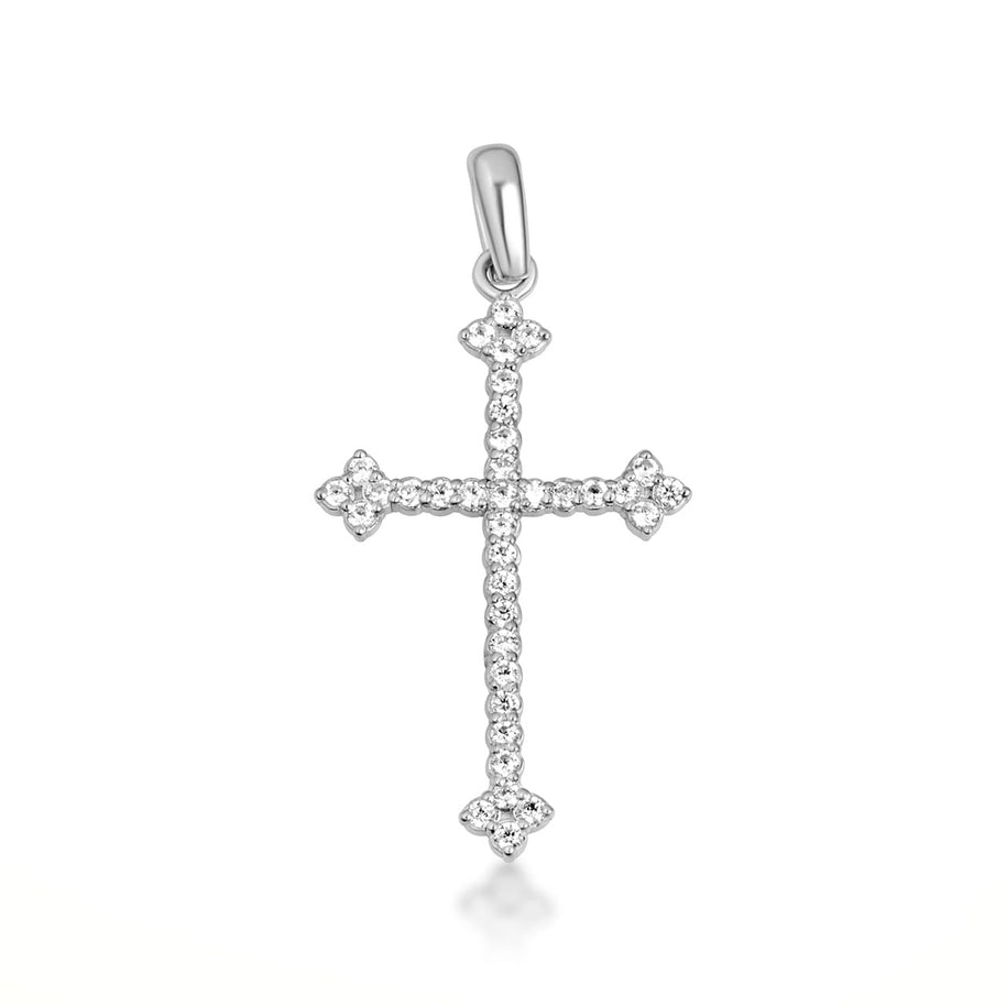 10K Gold Studded Botonee Budded Cross Pendant Necklace (Available in Yellow/Rose/White Gold)