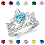 .925 Sterling Silver Personalized Heart Cut Birthstone Crown Ring