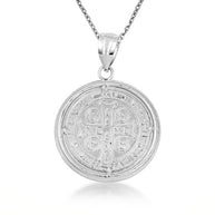.925 Sterling Silver Saint Benedict Cubic Zirconia Halo Medallion Pendant Necklace (Available in Small/Large)