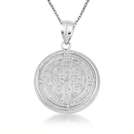 14K Two-Tone Gold Saint Benedict Diamond Halo Medallion Pendant Necklace (Available in Small/Large & Yellow/Rose/White Gold)