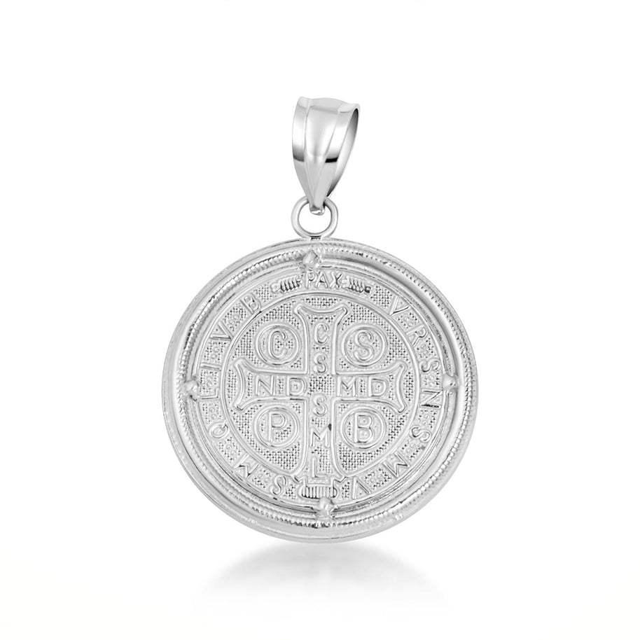 .925 Sterling Silver Saint Benedict Cubic Zirconia Halo Medallion Pendant Necklace (Available in Small/Large)