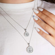 .925 Sterling Silver Saint Benedict Cubic Zirconia Halo Medallion Pendant Necklace (Available in Small/Large)