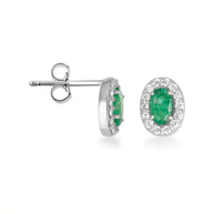 Gold Personalized Genuine Gemstone Halo Stud Earrings (Available in Yellow/Rose/White Gold)