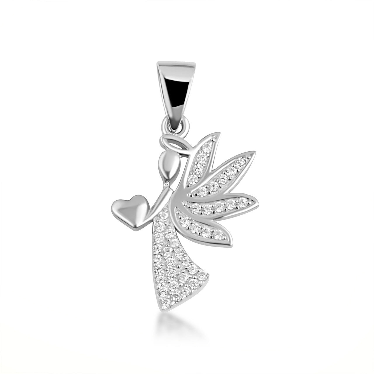 Gold Studded Guardian Angel Heart Pendant Necklace (Available in Yellow/Rose/White Gold)