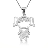 .925 Sterling Silver Girl Silhouette Studded Pendant Necklace