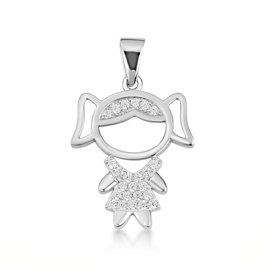 .925 Sterling Silver Girl Silhouette Studded Pendant Necklace