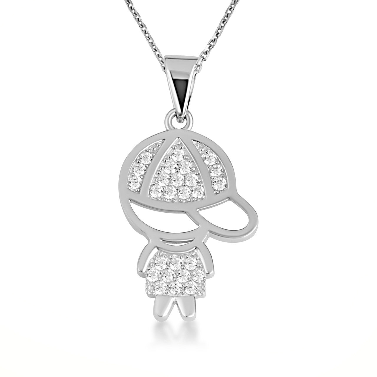 Gold Boy Silhouette Studded Pendant Necklace (Available in Yellow/Rose/White Gold)