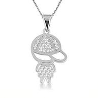 Gold Boy Silhouette Studded Pendant Necklace (Available in Yellow/Rose/White Gold)