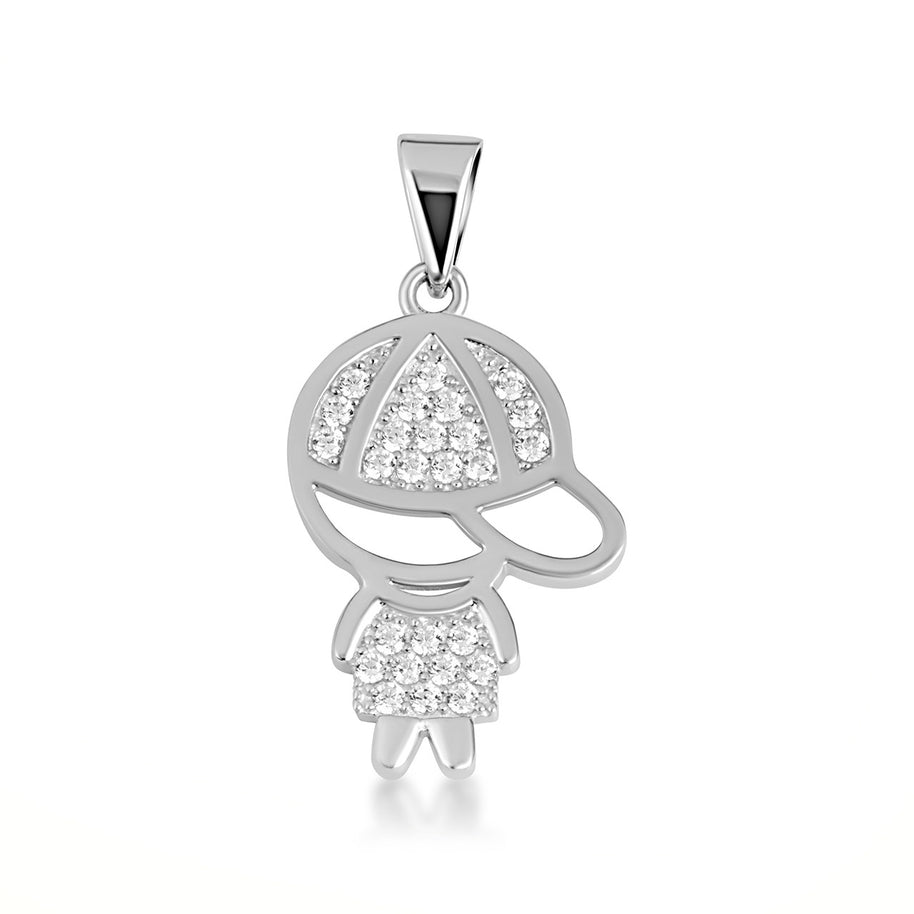.925 Sterling Silver Boy Silhouette Studded Pendant Necklace