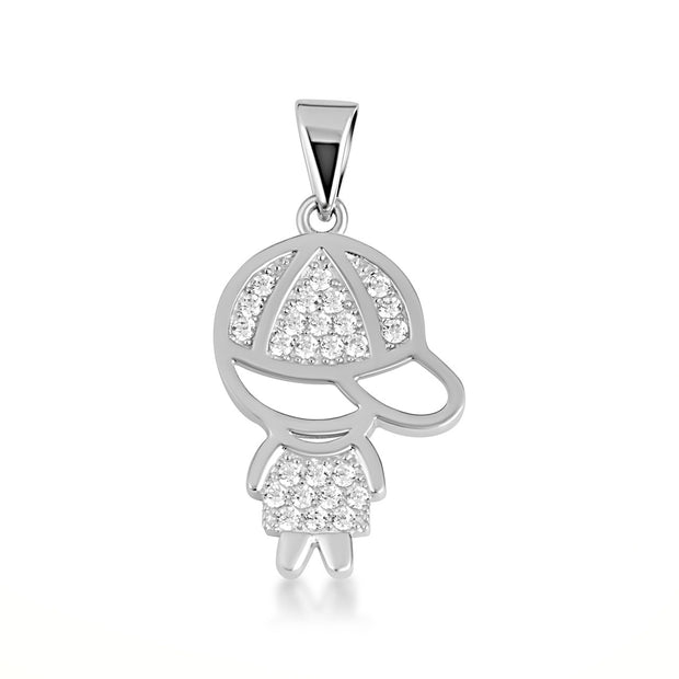 .925 Sterling Silver Boy Silhouette Studded Pendant Necklace