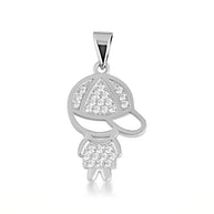 Gold Boy Silhouette Studded Pendant Necklace (Available in Yellow/Rose/White Gold)