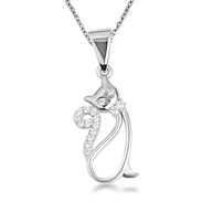 .925 Sterling Silver Cat Silhouette Studded Pendant Necklace