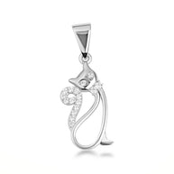 .925 Sterling Silver Cat Silhouette Studded Pendant Necklace