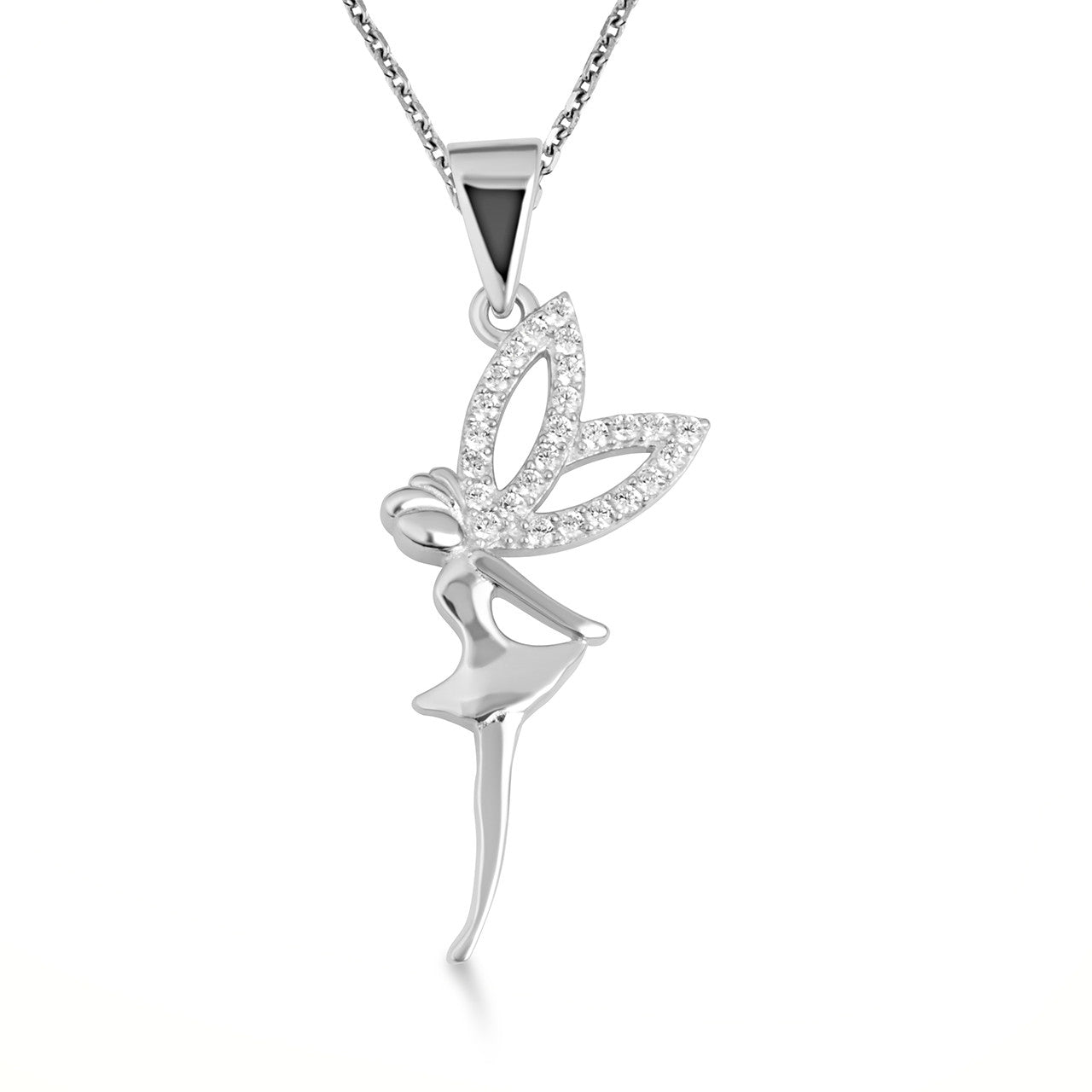 .925 Sterling Silver Mystical Fairy Studded Pendant Necklace
