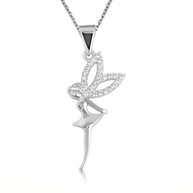 .925 Sterling Silver Mystical Fairy Studded Pendant Necklace