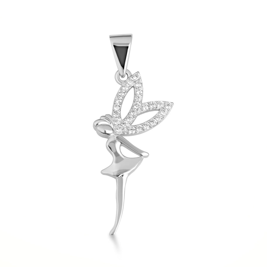 .925 Sterling Silver Mystical Fairy Studded Pendant Necklace