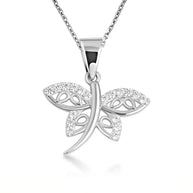 .925 Sterling Silver Dragonfly Studded Nature Pendant Necklace