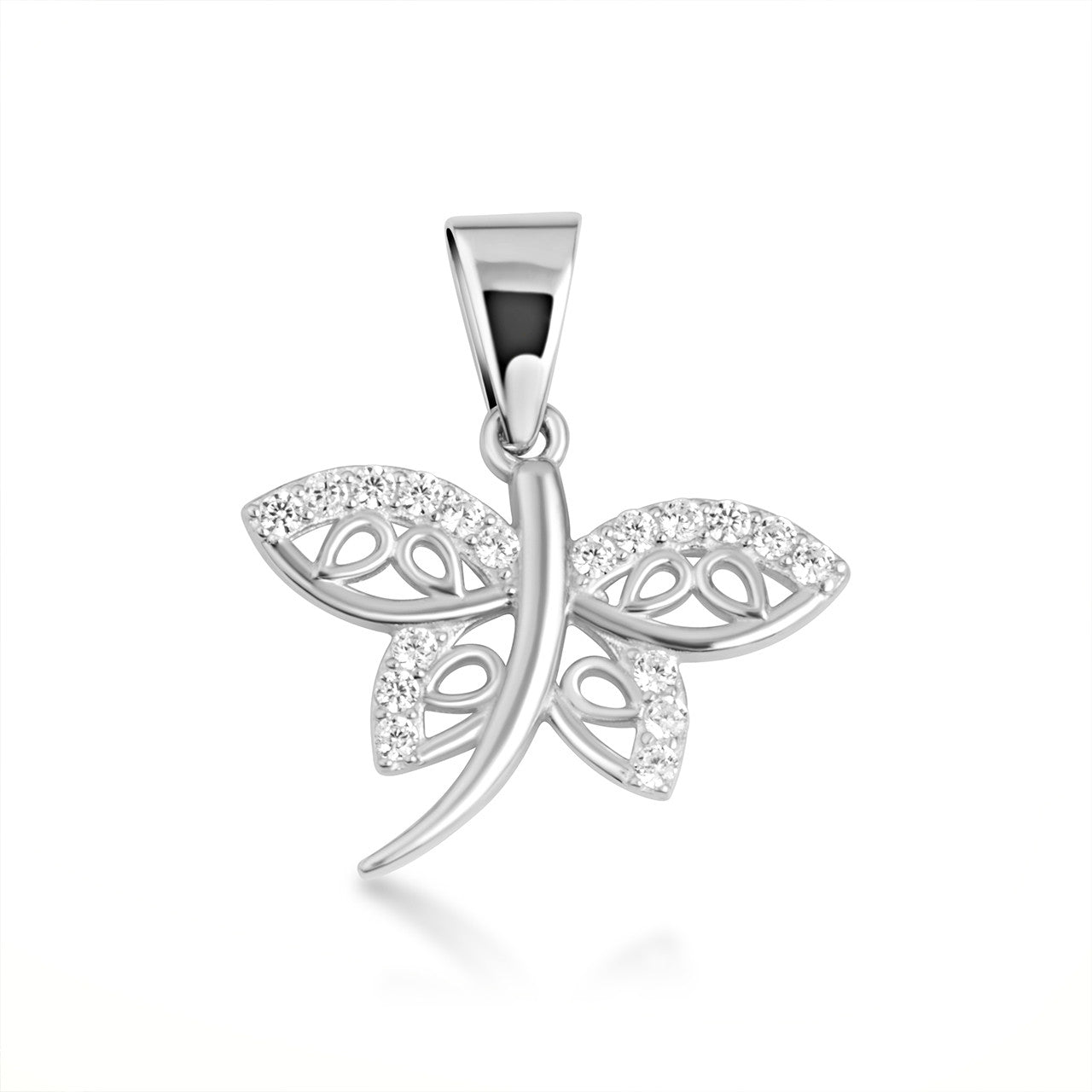 .925 Sterling Silver Dragonfly Studded Nature Pendant Necklace