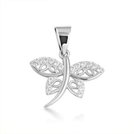 .925 Sterling Silver Dragonfly Studded Nature Pendant Necklace