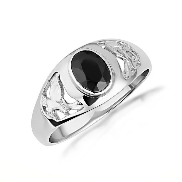 .925 Sterling Silver Black Onyx Gemstone Eagle Ring
