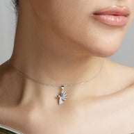 .925 Sterling Silver Studded Guardian Angel Heart Pendant Necklace