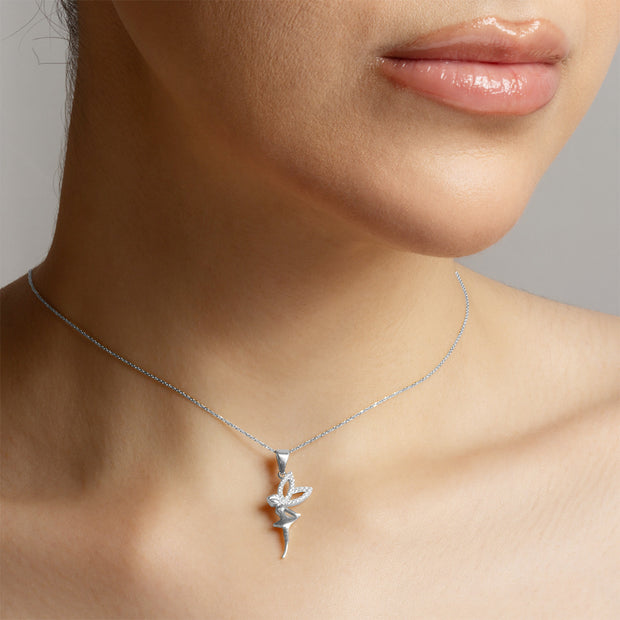 .925 Sterling Silver Mystical Fairy Studded Pendant Necklace