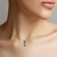 .925 Sterling Silver Teddy Bear Studded Toy Pendant Necklace