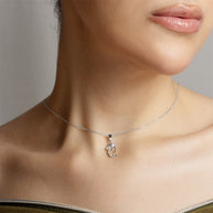 .925 Sterling Silver Cat Silhouette Studded Pendant Necklace