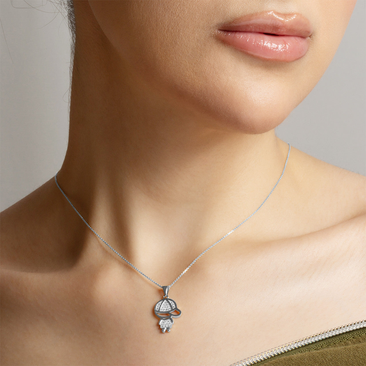 .925 Sterling Silver Boy Silhouette Studded Pendant Necklace