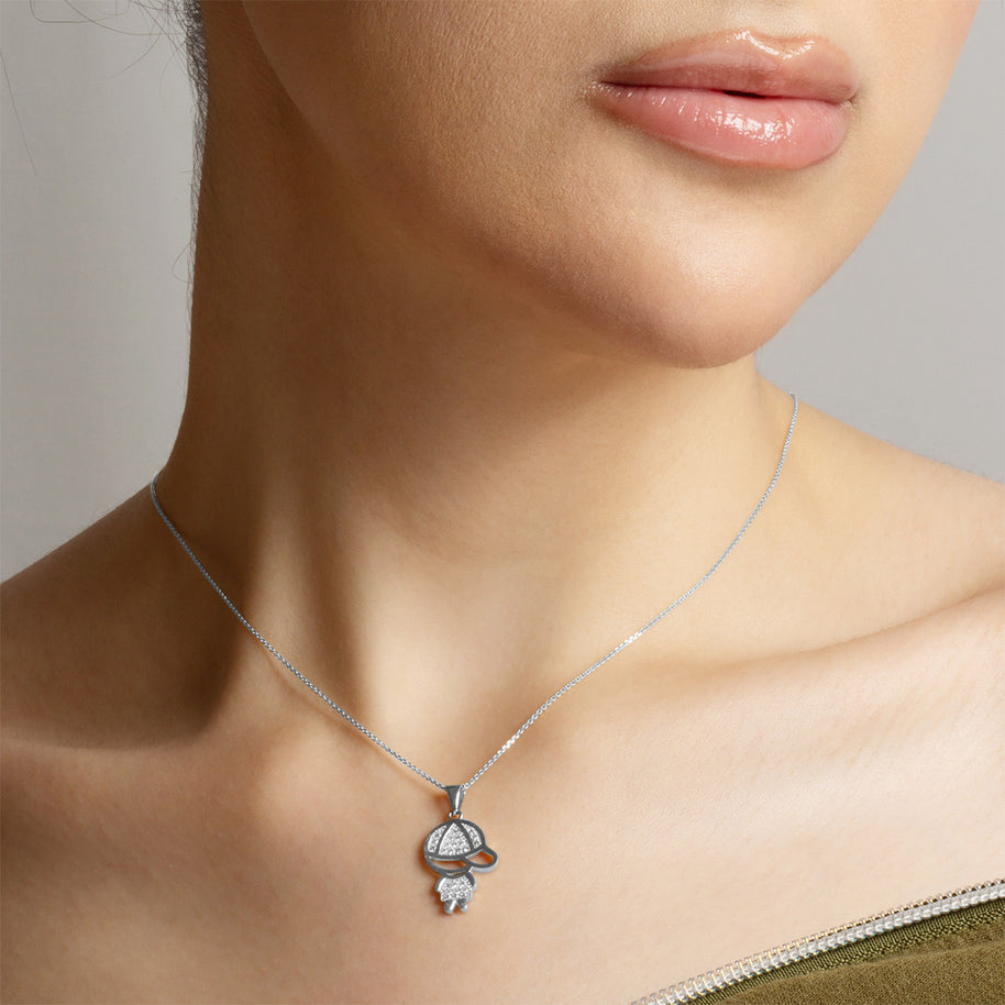 .925 Sterling Silver Boy Silhouette Studded Pendant Necklace