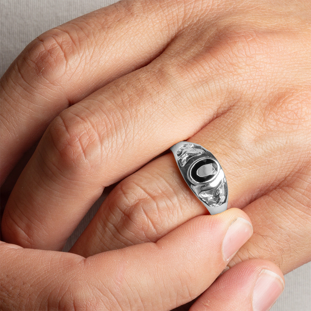 .925 Sterling Silver Black Onyx Gemstone Eagle Ring