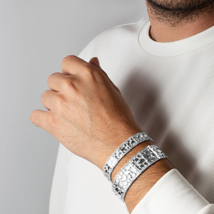 .925 Sterling Silver Studded Nugget Bracelet (Available in Small/Large)