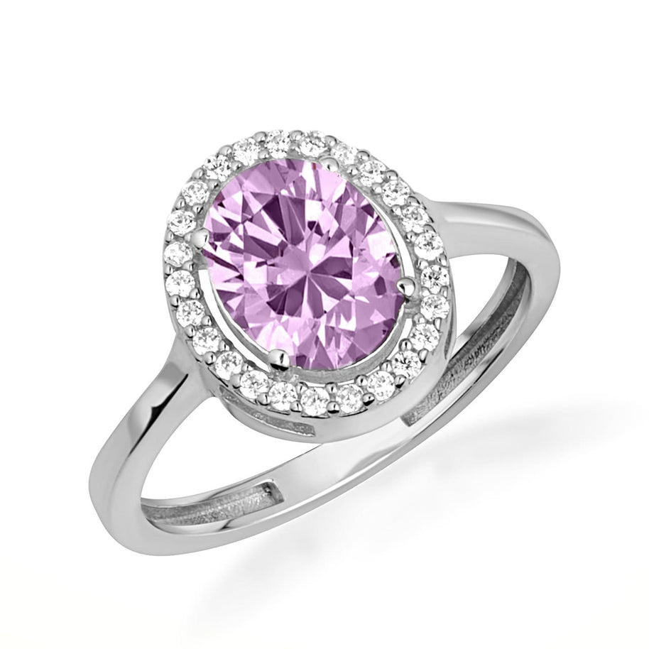 .925 Sterling Silver Personalized Halo Birthstone Ring