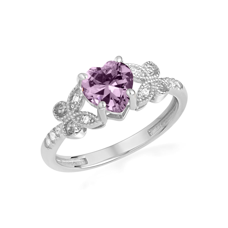 .925 Sterling Silver Personalized Heart Cut Birthstone Diamond Butterfly Ring