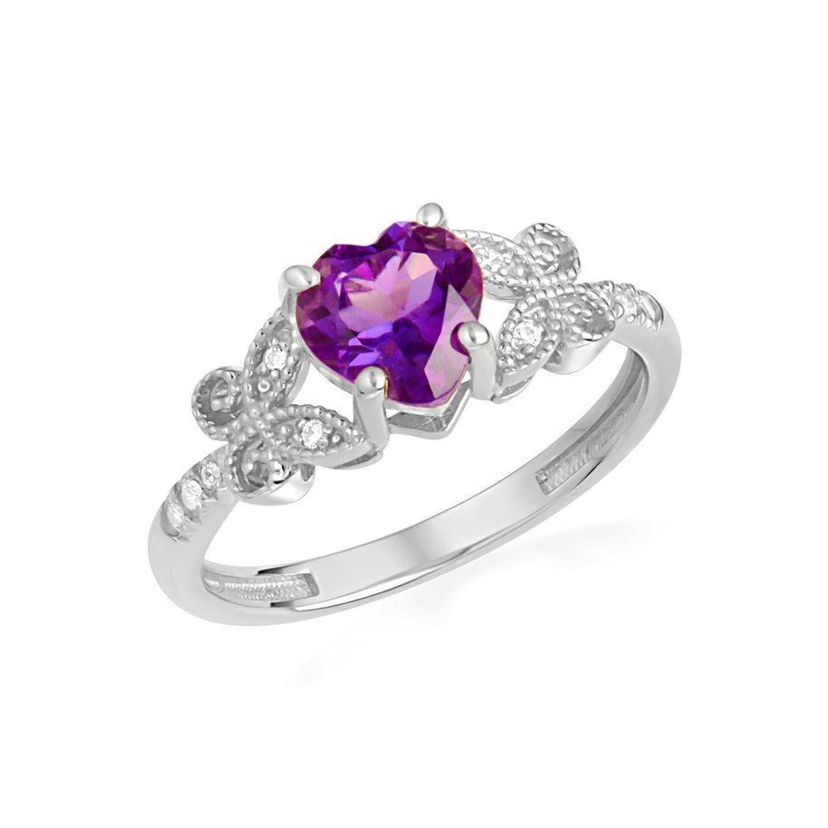 .925 Sterling Silver Personalized Heart Cut Birthstone Diamond Butterfly Ring