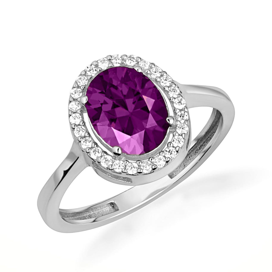 .925 Sterling Silver Personalized Halo Birthstone Ring