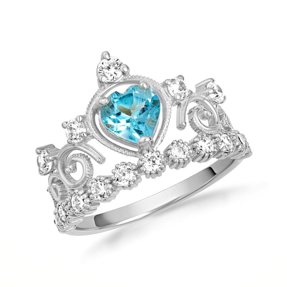 Gold Personalized Heart Cut Birthstone Crown Ring (Available in Yellow /Rose/White Gold)